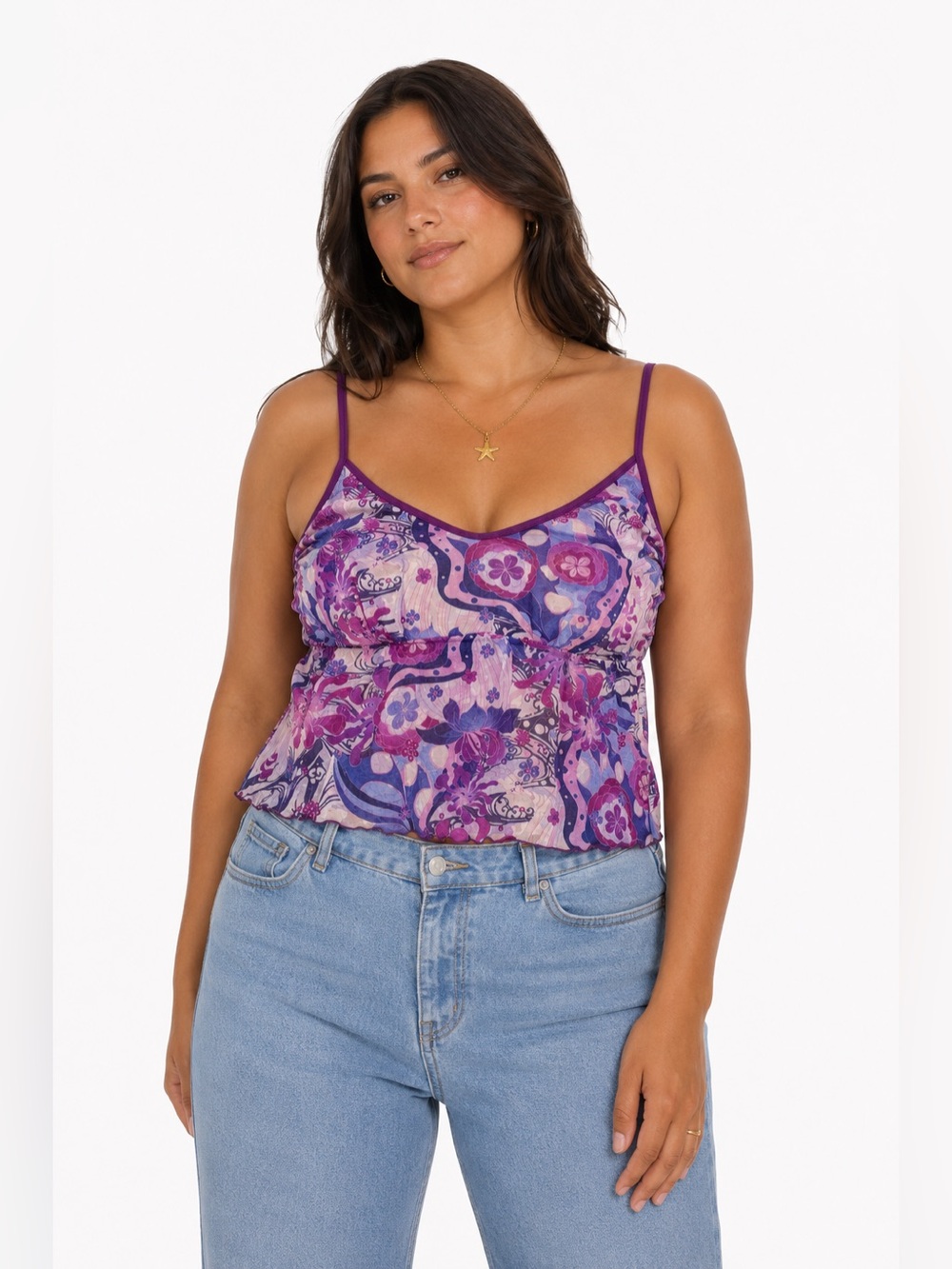 90s does 70s Euro Vintage Sloggi Mesh Floral Paisley Psychedelic Cami Top Size L